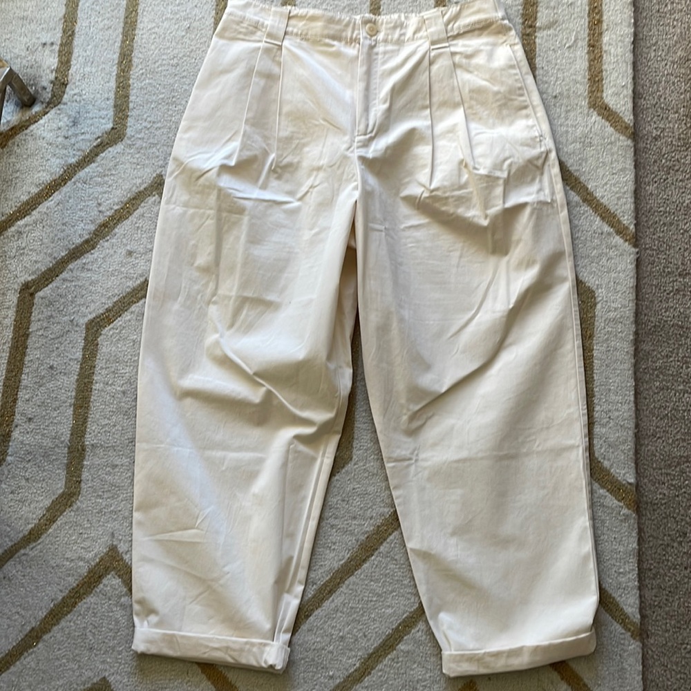 Mango ecru slouchy pleated pants, US size 11.